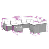 10 Piece Garden Sofa Set with Cushions Grey Poly Rattan - Side View