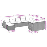 10 Piece Garden Sofa Set with Cushions Black Poly Rattan - Low Angle