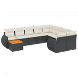 10 Piece Garden Sofa Set with Cushions Black Poly Rattan - Front View