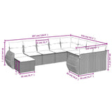10 Piece Garden Sofa Set with Cushions Black Poly Rattan - Low Angle
