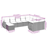 10 Piece Garden Sofa Set with Cushions Grey Poly Rattan - Low Angle