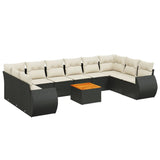 11 Piece Garden Sofa Set with Cushions Black Poly Rattan - Front View
