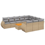 11 Piece Garden Sofa Set with Cushions Beige Poly Rattan - Front View
