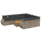 11 Piece Garden Sofa Set with Cushions Grey Poly Rattan - Front View