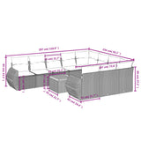 11 Piece Garden Sofa Set with Cushions Grey Poly Rattan - Side View