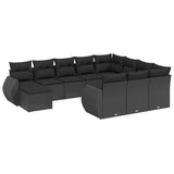 11 Piece Garden Sofa Set with Cushions Black Poly Rattan - Front View