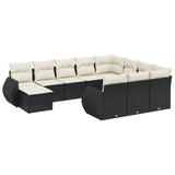 11 Piece Garden Sofa Set with Cushions Black Poly Rattan - Front View