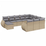 11 Piece Garden Sofa Set with Cushions Beige Poly Rattan - Front View