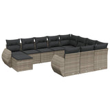11 Piece Garden Sofa Set with Cushions Grey Poly Rattan - Front View
