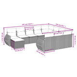 11 Piece Garden Sofa Set with Cushions Grey Poly Rattan - Side View