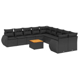 11 Piece Garden Sofa Set with Cushions Black Poly Rattan - Front View