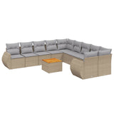 11 Piece Garden Sofa Set with Cushions Beige Poly Rattan - Front View