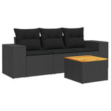 4 Piece Garden Sofa Set with Cushions Black Poly Rattan - Front View