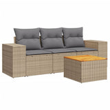 4 Piece Garden Sofa Set with Cushions Beige Poly Rattan - Front View