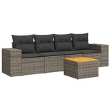 5 Piece Garden Sofa Set with Cushions Grey Poly Rattan - Front View