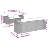 6 Piece Garden Sofa Set with Cushions Grey Poly Rattan - Side View