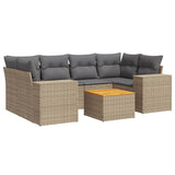7 Piece Garden Sofa Set with Cushions Beige Poly Rattan - Front View