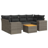 7 Piece Garden Sofa Set with Cushions Grey Poly Rattan - Front View