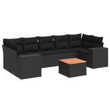 8 Piece Garden Sofa Set with Cushions Black Poly Rattan - Front View