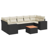 8 Piece Garden Sofa Set with Cushions Black Poly Rattan - Front View