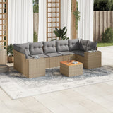 8 Piece Garden Sofa Set with Cushions Beige Poly Rattan