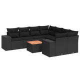 9 Piece Garden Sofa Set with Cushions Black Poly Rattan - Front View