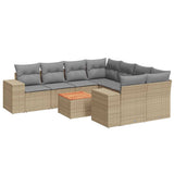 9 Piece Garden Sofa Set with Cushions Beige Poly Rattan - Front View