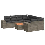 9 Piece Garden Sofa Set with Cushions Grey Poly Rattan - Front View