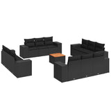 13 Piece Garden Sofa Set with Cushions Black Poly Rattan - Front View