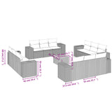 13 Piece Garden Sofa Set with Cushions Grey Poly Rattan - Side View