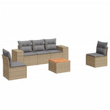 6 Piece Garden Sofa Set with Cushions Beige Poly Rattan - Front View