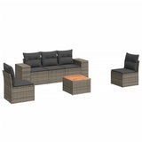 6 Piece Garden Sofa Set with Cushions Grey Poly Rattan - Front View