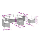 7 Piece Garden Sofa Set with Cushions Black Poly Rattan - Side View