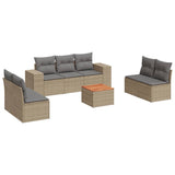 8 Piece Garden Sofa Set with Cushions Beige Poly Rattan - Front View