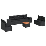 9 Piece Garden Sofa Set with Cushions Black Poly Rattan - Front View