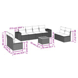 9 Piece Garden Sofa Set with Cushions Black Poly Rattan - Side View
