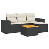 5 Piece Garden Sofa Set with Cushions Black Poly Rattan