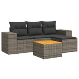 5 Piece Garden Sofa Set with Cushions Grey Poly Rattan - Front View