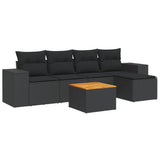 6 Piece Garden Sofa Set with Cushions Black Poly Rattan - Front View