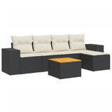6 Piece Garden Sofa Set with Cushions Black Poly Rattan - Front View