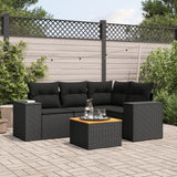 5 Piece Garden Sofa Set with Cushions Black Poly Rattan