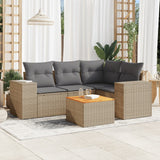 5 Piece Garden Sofa Set with Cushions Beige Poly Rattan