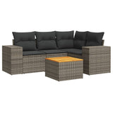 5 Piece Garden Sofa Set with Cushions Grey Poly Rattan - Front View