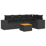 6 Piece Garden Sofa Set with Cushions Black Poly Rattan - Front View