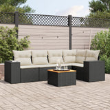 6 Piece Garden Sofa Set with Cushions Black Poly Rattan