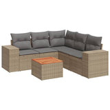 6 Piece Garden Sofa Set with Cushions Beige Poly Rattan - Front View