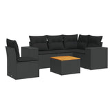 6 Piece Garden Sofa Set with Cushions Black Poly Rattan - Front View