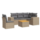 6 Piece Garden Sofa Set with Cushions Beige Poly Rattan - Front View