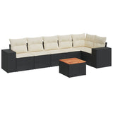 7 Piece Garden Sofa Set with Cushions Black Poly Rattan - Front View