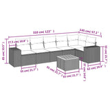 7 Piece Garden Sofa Set with Cushions Grey Poly Rattan - Side View